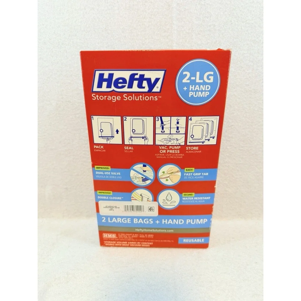 Lot of 2 Hefty Vacuum Seal Shrink Pak, Each Contains 2 Large Bags and Hand Pump